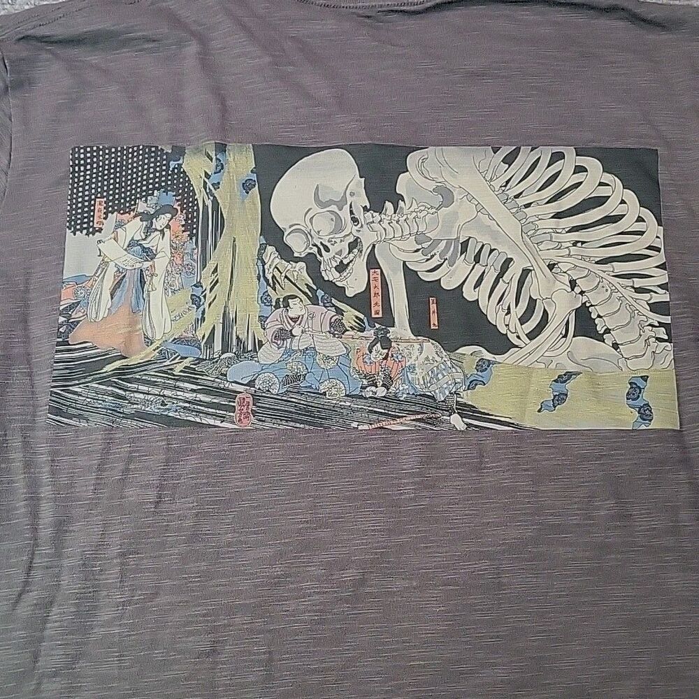 Uniqlo x MFA Boston TShirt Mens M Gray Japan Skeleton Ukiyo-e Kuniyoshi Utagawa